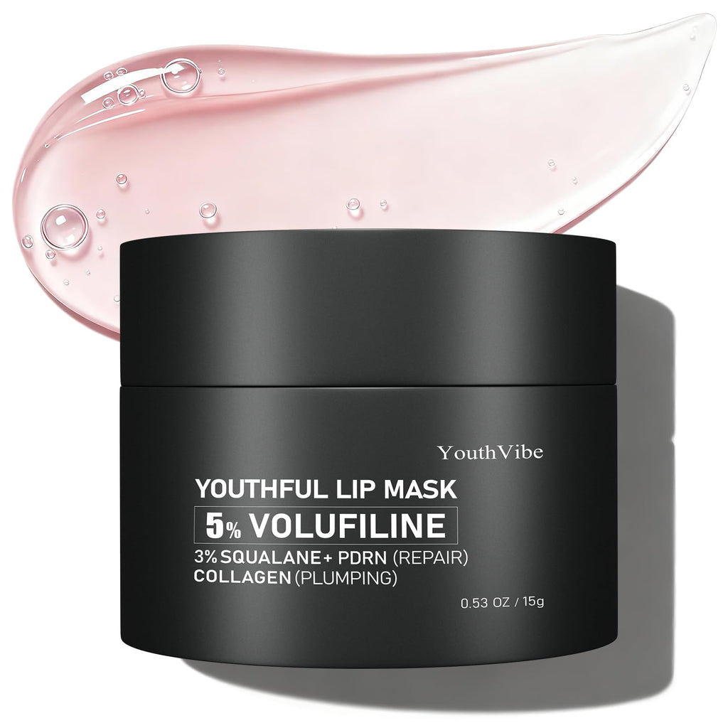 YouthVibe Lip Mask Overnight Moisturizing - Nourish & Hydrate, Antioxidants, 5% Volufiline, Vitamin E, Shea Butter, PDRN & Collagen Sleeping Lip Treatment for Dry, Chapped Lips - FENGGESTORE20