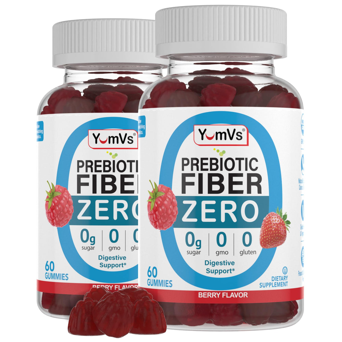 YumVs Sugar Free Prebiotic Fiber Gummies for Adults and Kids - Berry Flavor - Kosher Halal 4g High Fiber Supplement for Women and Men - FENGGESTORE20