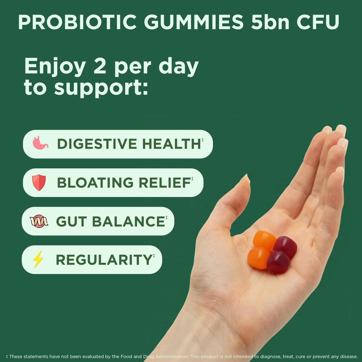 Yuve Natural Sugar Free Probiotic Gummies 5 Billion CFU, Helps with Constipation, Bloating & Leaky Gut - Vegan, Gluten-Free & Non-GMO - 60ct - FENGGESTORE20