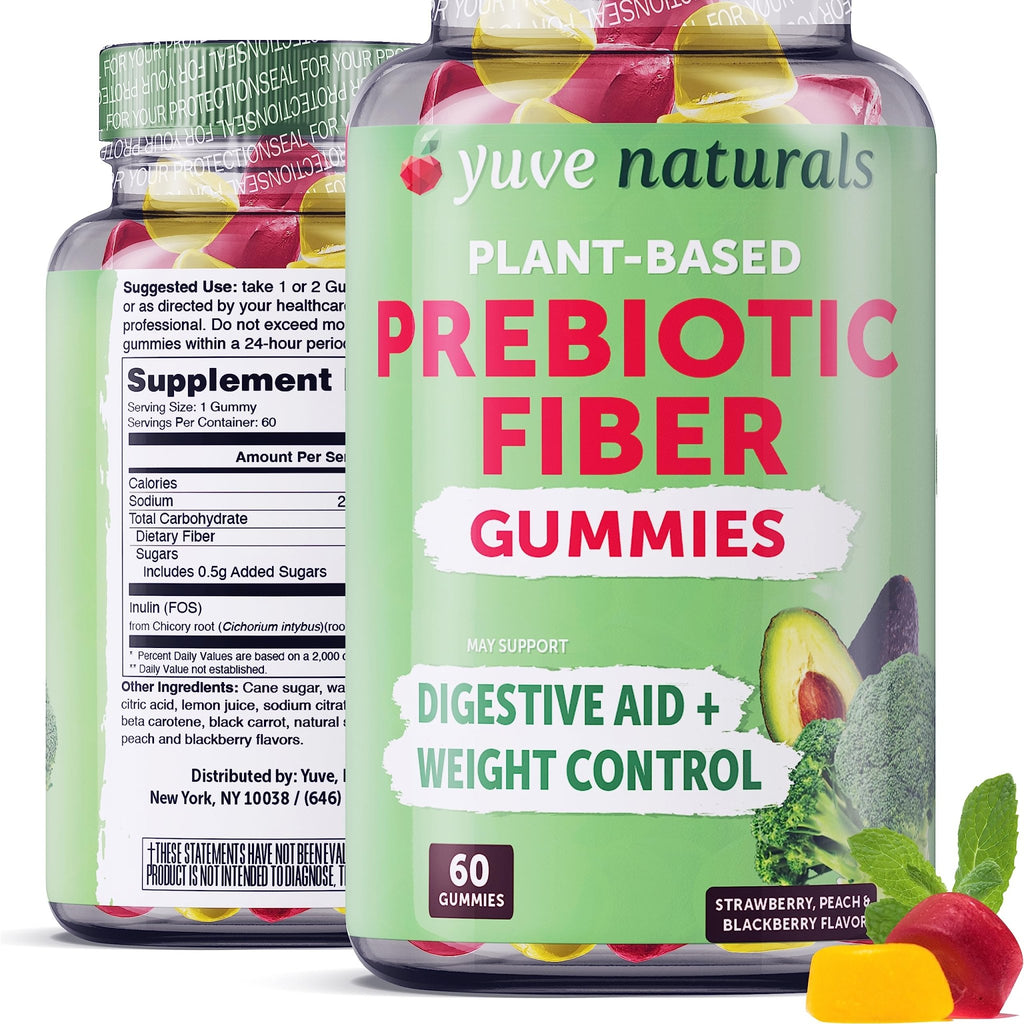 Yuve Prebiotic Fiber Gummies - Delicious - 3g Soluble Fiber Supplement - Supports Digestive Health & Regularity - Vegan & Gluten-Free Fiber Gummies for Adults & Kids - FENGGESTORE20