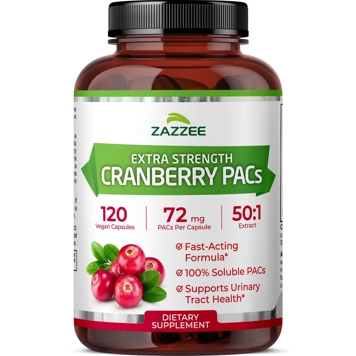 Zazzee Cranberry PACs 72 mg per Capsule, 50:1 Extract, 120 Vegan Capsules, 2X Strength, 4 Month Supply, Fast-Acting, Effective Urinary Tract & Bladder Support - FENGGESTORE20