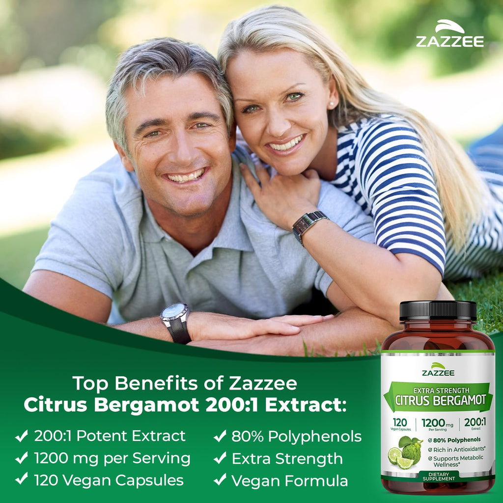 Zazzee Extra Strength Citrus Bergamot 200:1 Extract 1200 mg, 80% Polyphenols, 120 Vegan Capsules, Standardized 200X Potency - FENGGESTORE20