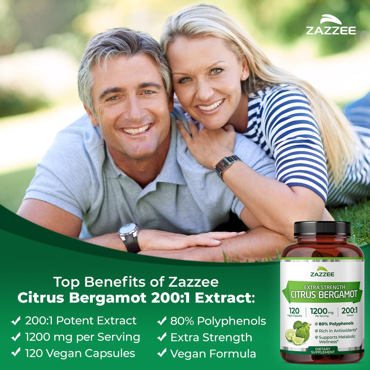 Zazzee Extra Strength Citrus Bergamot 200:1 Extract 1200 mg, 80% Polyphenols, 120 Vegan Capsules, Standardized 200X Potency - FENGGESTORE20