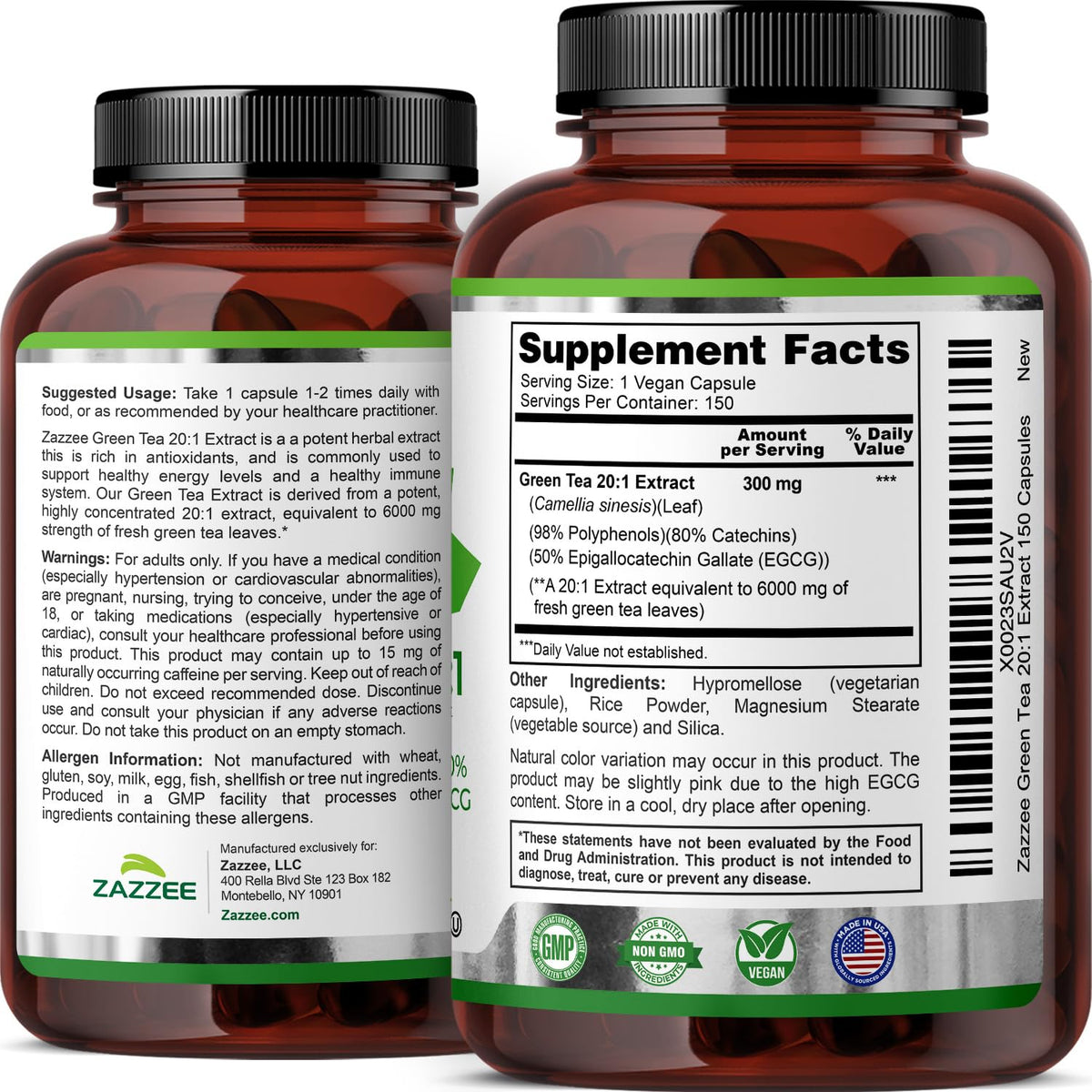 Zazzee Extra Strength Green Tea 20:1 Extract, 50% EGCG, 98% Polyphenols, 80% Catechins, 150 Vegan Capsules, 5 Month Supply, Certified Kosher - FENGGESTORE20