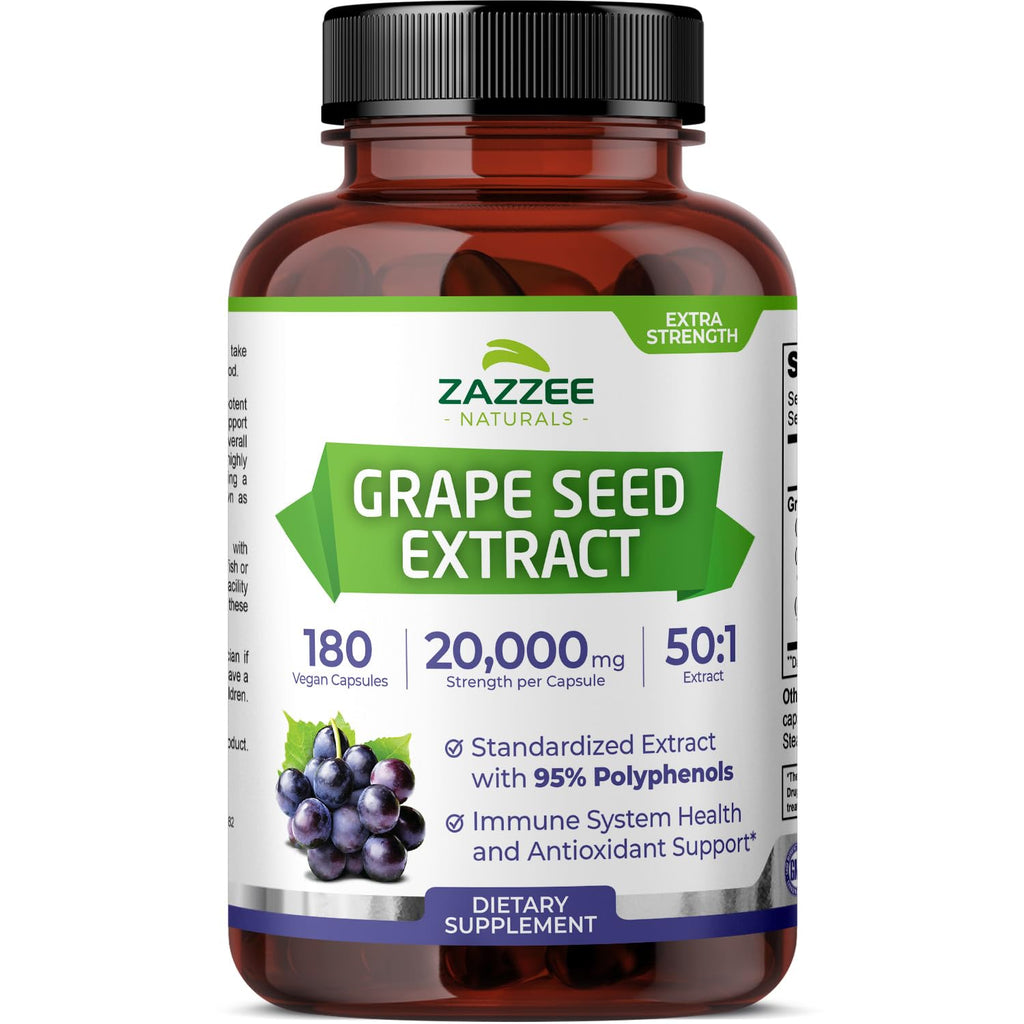 Zazzee High Strength Grape Seed 50:1 Extract, 180 Vegan Capsules, 95% Polyphenols, 400 mg per Capsule, 6 Month Supply, Antioxidant - FENGGESTORE20