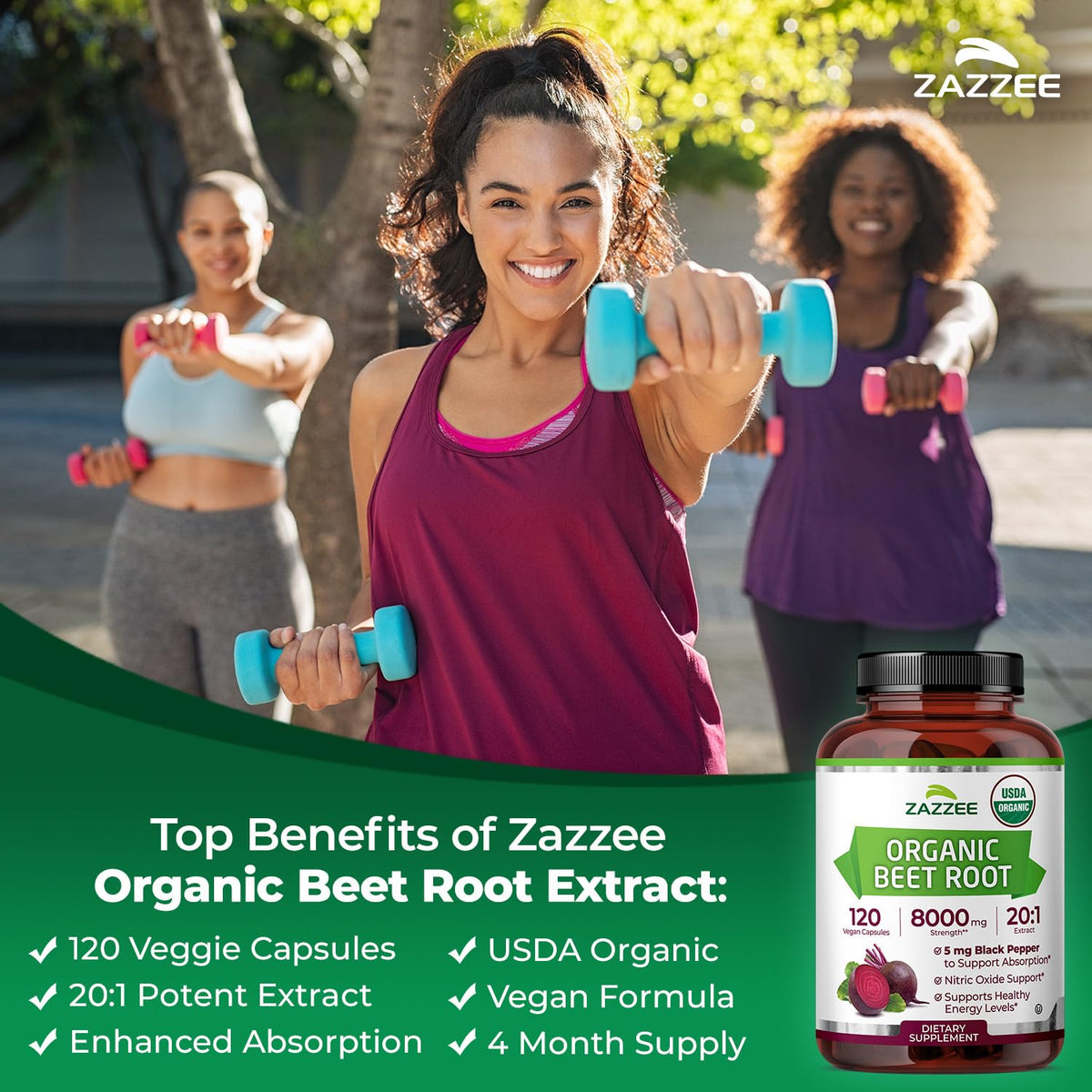 Zazzee USDA Organic Beet Root 20:1 Extract, 120 Vegan Quick Release Capsules, 4 Month Supply, Nitric Oxide Support, Black Pepper Extract for Enhanced Absorption - FENGGESTORE20