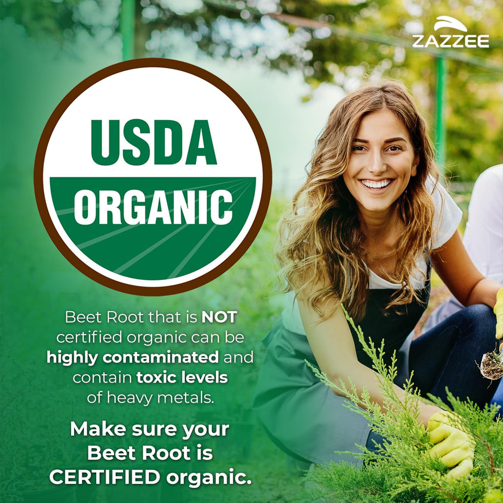 Zazzee USDA Organic Beet Root 20:1 Extract, 120 Vegan Quick Release Capsules, 4 Month Supply, Nitric Oxide Support, Black Pepper Extract for Enhanced Absorption - FENGGESTORE20
