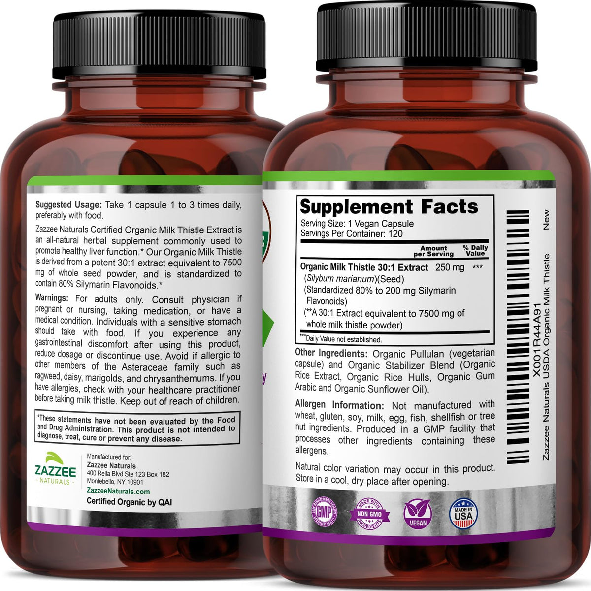 Zazzee USDA Organic Milk Thistle 30:1 Extract, 80% Silymarin, 120 Vegan Capsules, 4 Month Supply, Certified Kosher, High Potency Liver & Antioxidant Support - FENGGESTORE20