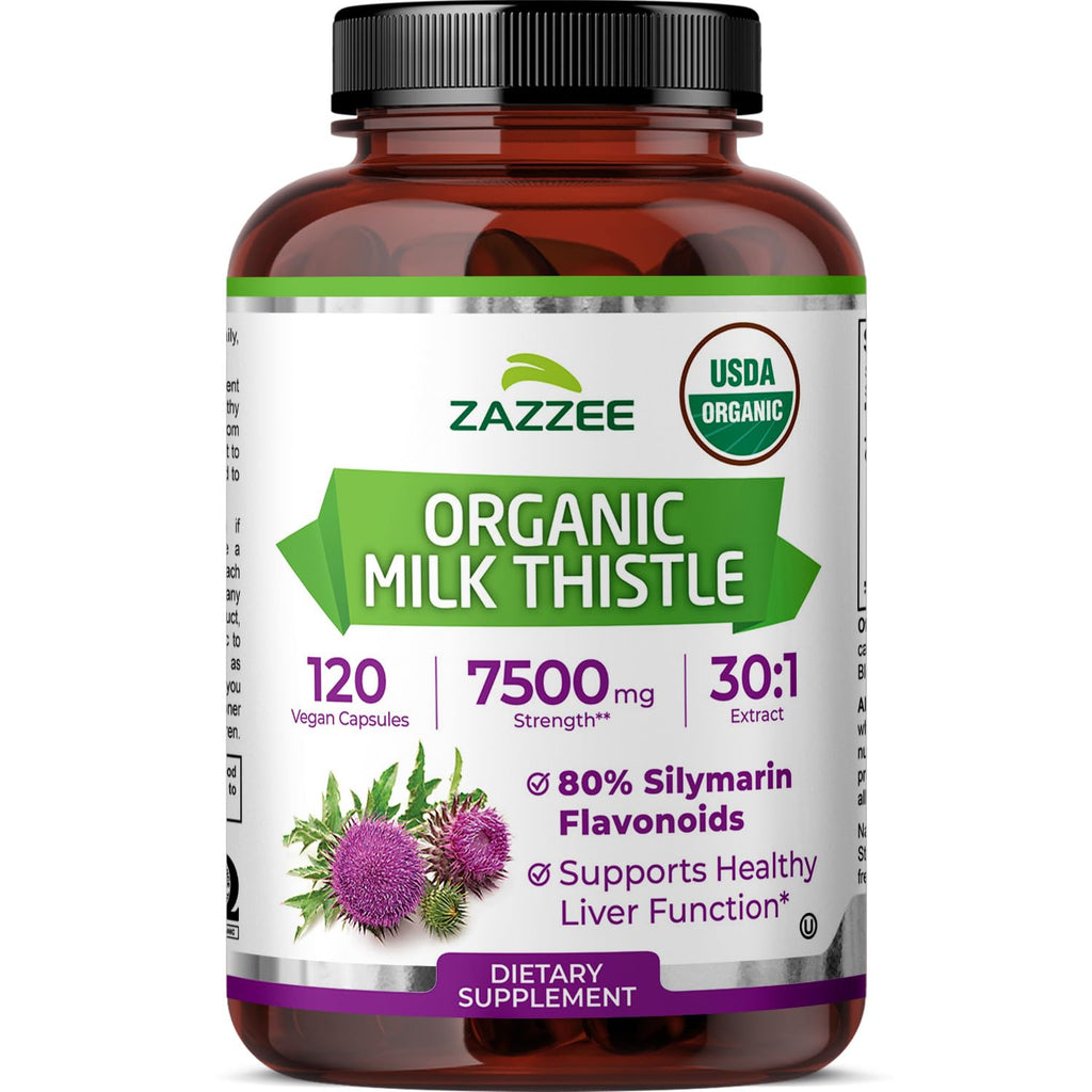 Zazzee USDA Organic Milk Thistle 30:1 Extract, 80% Silymarin, 120 Vegan Capsules, 4 Month Supply, Certified Kosher, High Potency Liver & Antioxidant Support - FENGGESTORE20