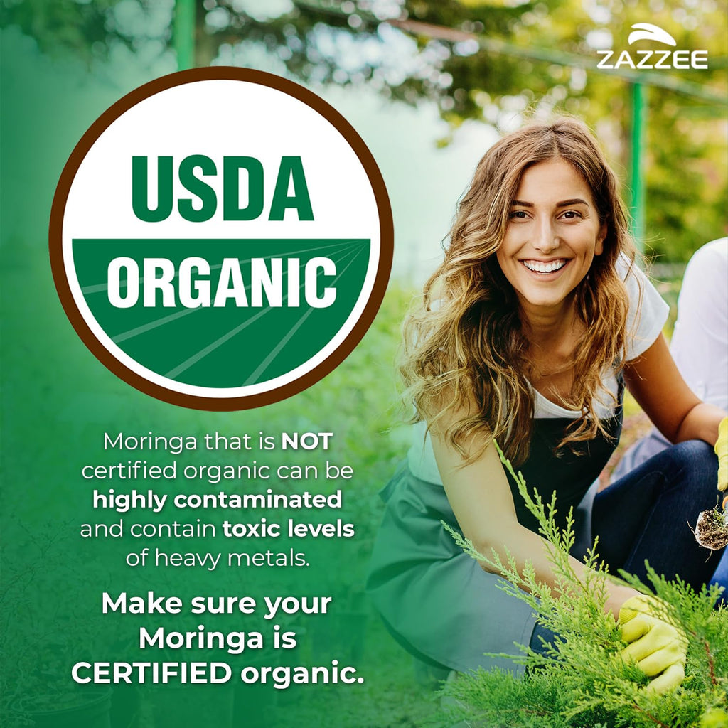 Zazzee USDA Organic Moringa Leaf 20:1 Extract, 180 Vegan Capsules, 3 Month Supply, Certified Kosher, Moringa Oleifera, Antioxidant, Immune & Cellular Support - FENGGESTORE20