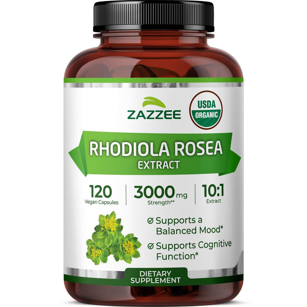 Zazzee USDA Organic Rhodiola 10:1 Extract, 120 Capsules, 4 Month Supply, Rhodiola Rosea, Energy, Stress & Mental Focus Support, Concentrated 10X Extract - FENGGESTORE20