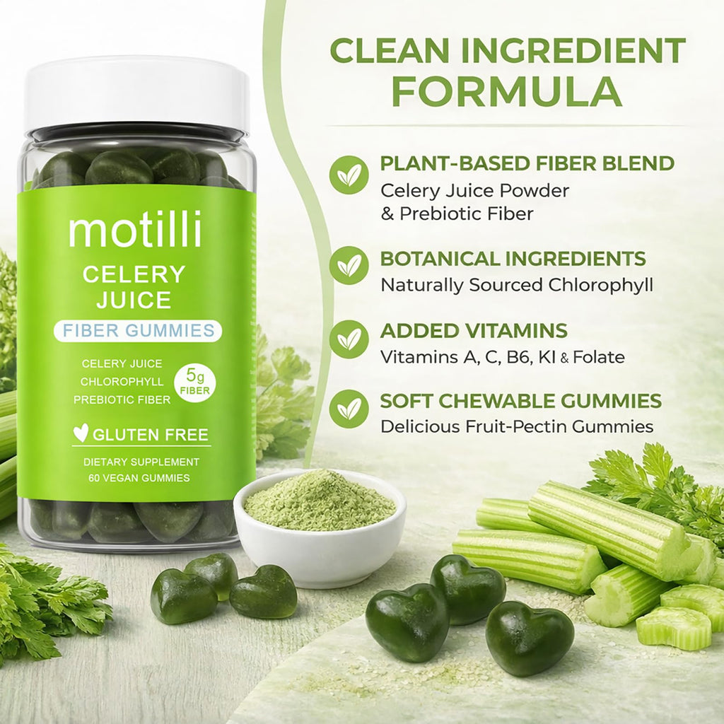 zdiwond Motilli Celery Juice Fiber Gummies, with Prebiotic Fiber and Botanical Ingredients, 60 Count - FENGGESTORE20