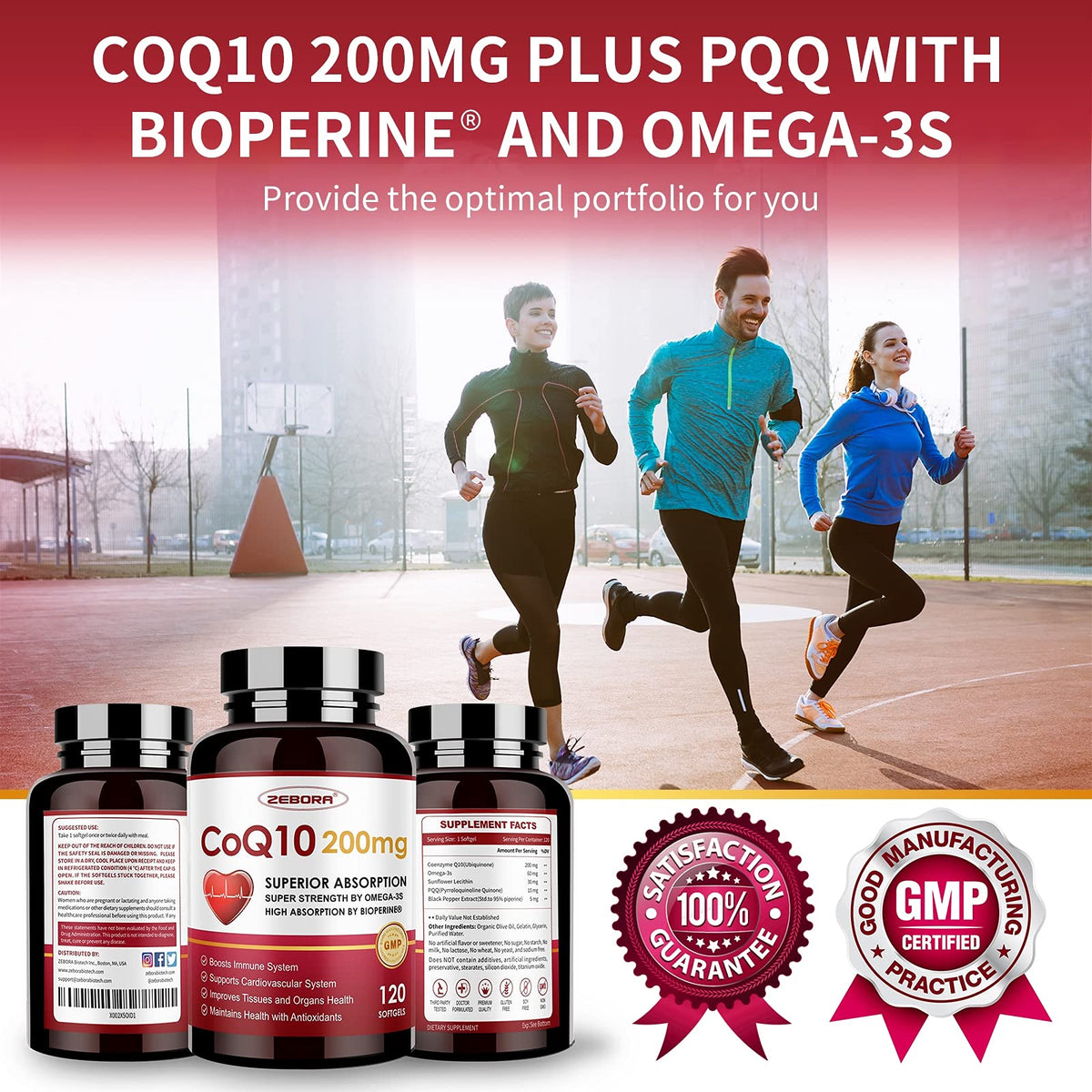 ZEBORA CoQ10-200mg-Softgels with PQQ, BioPerine & Omega-3, 120 Servings Coenzyme Q10(Ubiquinone) Supplement for High-Absorption, Powerful-Antioxidant - FENGGESTORE20