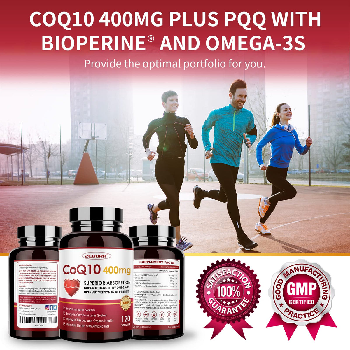 ZEBORA CoQ10-400mg-Softgels with PQQ, BioPerine & Omega-3, Coenzyme Q10(Ubiquinone) Supplement for High-Absorption, Powerful-Antioxidant - FENGGESTORE20