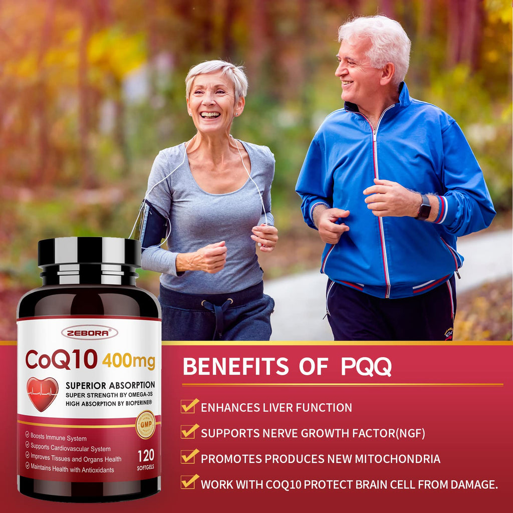 ZEBORA CoQ10-400mg-Softgels with PQQ, BioPerine & Omega-3, Coenzyme Q10(Ubiquinone) Supplement for High-Absorption, Powerful-Antioxidant - FENGGESTORE20