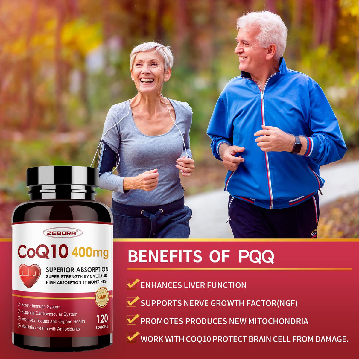 ZEBORA CoQ10-400mg-Softgels with PQQ, BioPerine & Omega-3, Coenzyme Q10(Ubiquinone) Supplement for High-Absorption, Powerful-Antioxidant - FENGGESTORE20