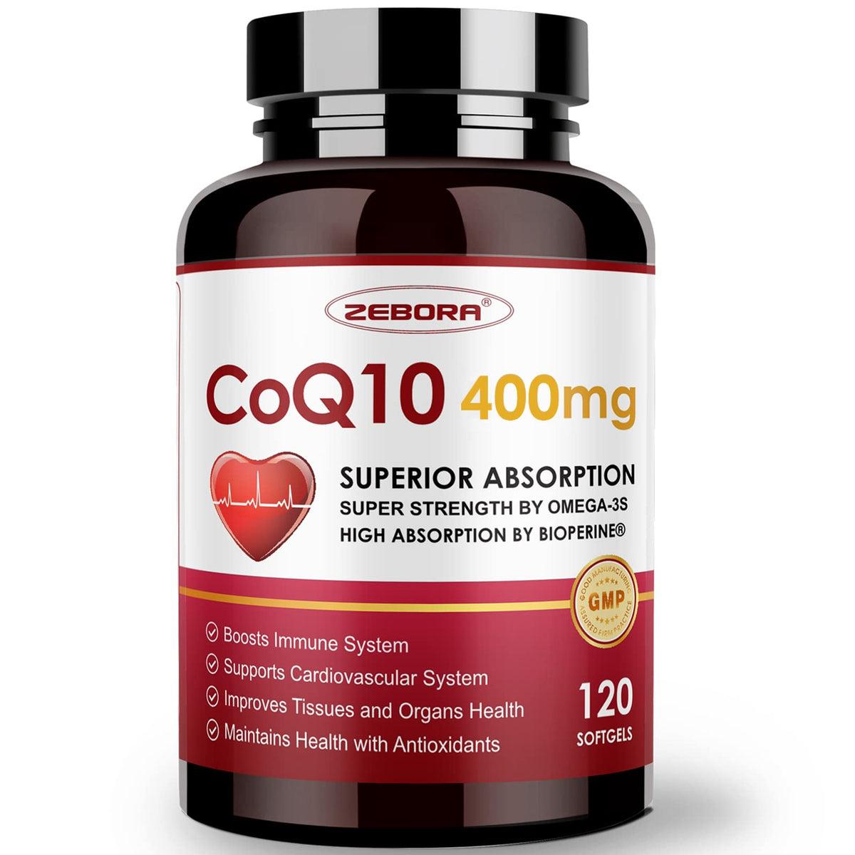 ZEBORA CoQ10-400mg-Softgels with PQQ, BioPerine & Omega-3, Coenzyme Q10(Ubiquinone) Supplement for High-Absorption, Powerful-Antioxidant - FENGGESTORE20