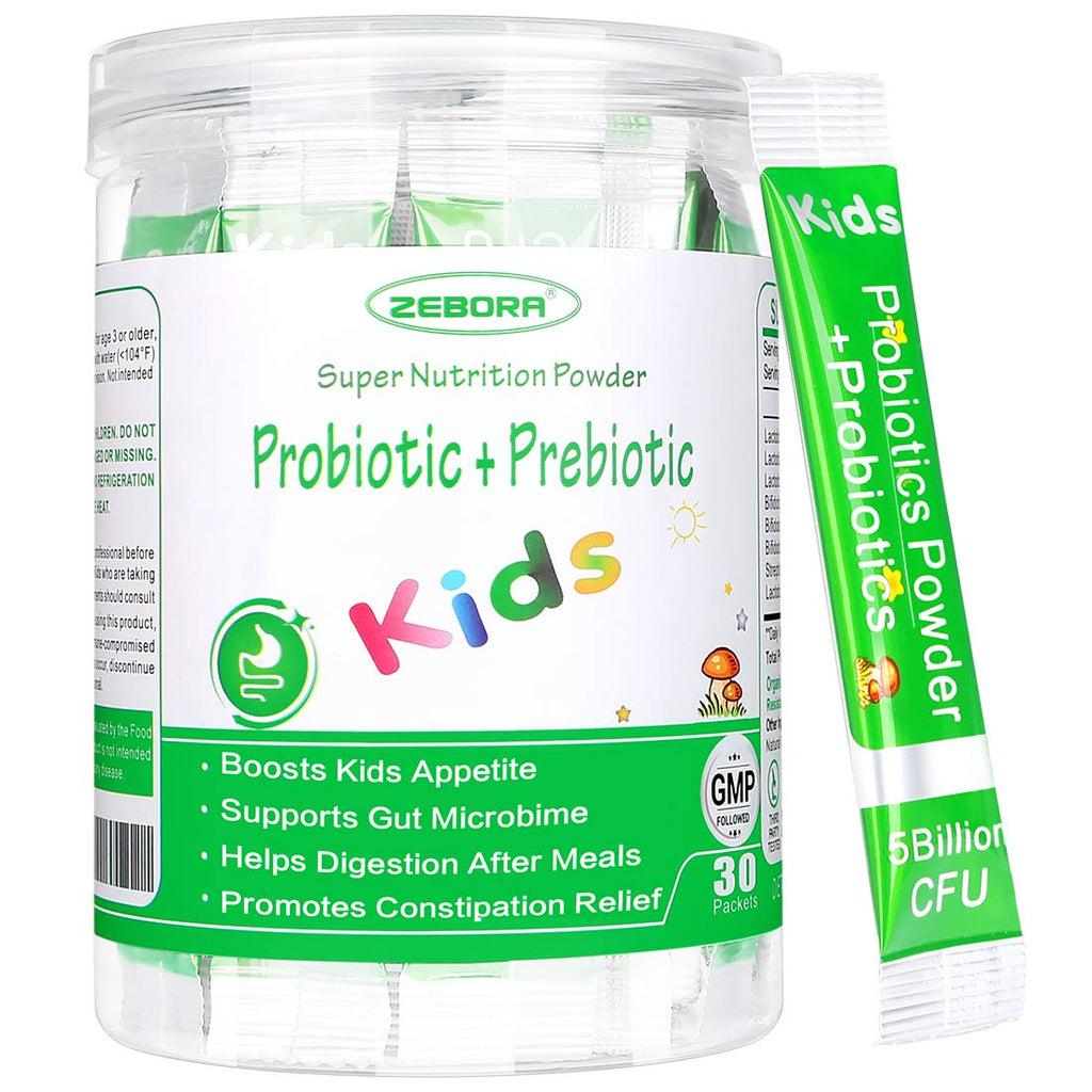 ZEBORA Kids Probiotic & Prebiotics Powder Age 3+ Support Children's Digestive & Immune System with Natural Source, Promotes Constipation Relief, Non-GMO - FENGGESTORE20