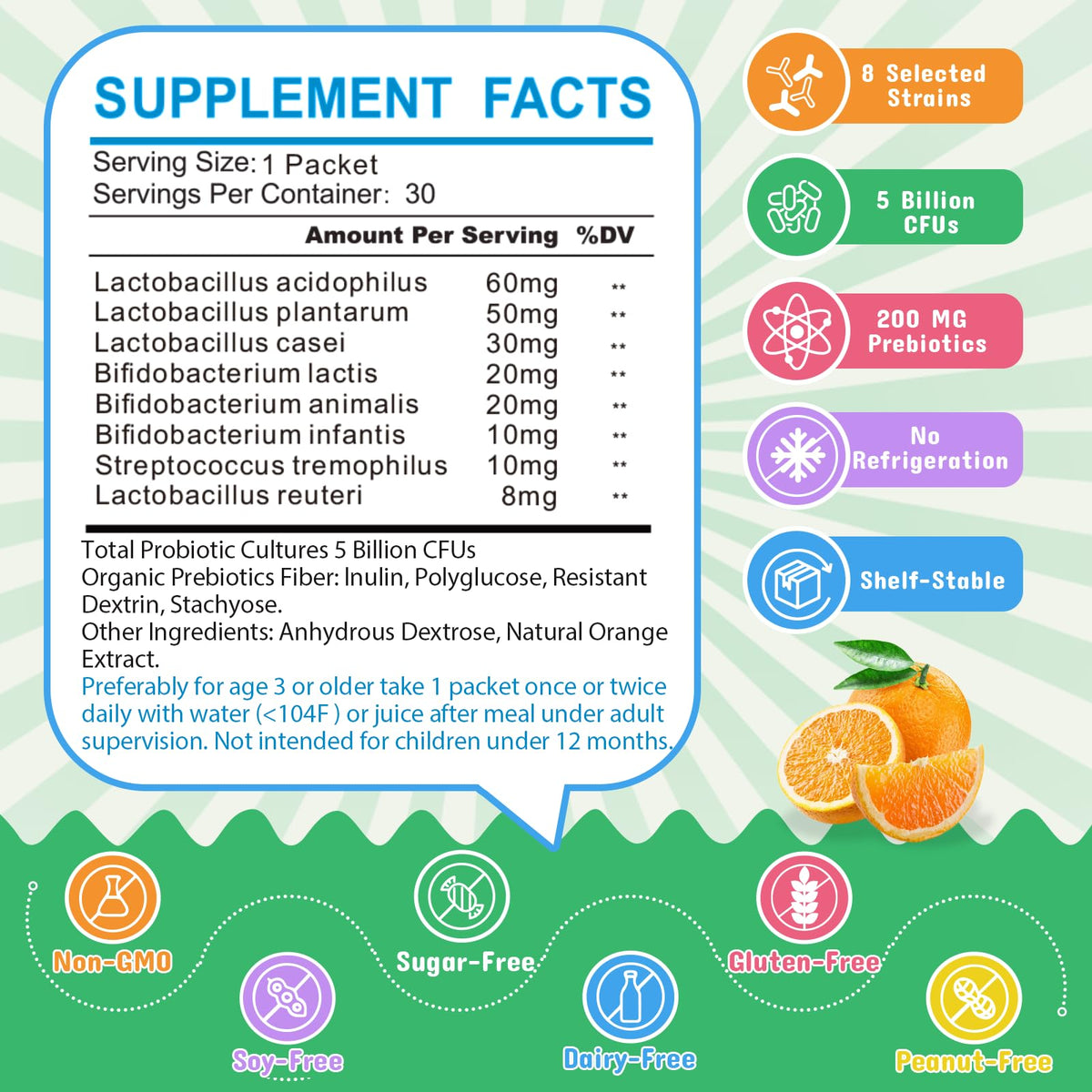ZEBORA Kids Probiotic & Prebiotics Powder Age 3+ Support Children's Digestive & Immune System with Natural Source, Promotes Constipation Relief, Non-GMO - FENGGESTORE20