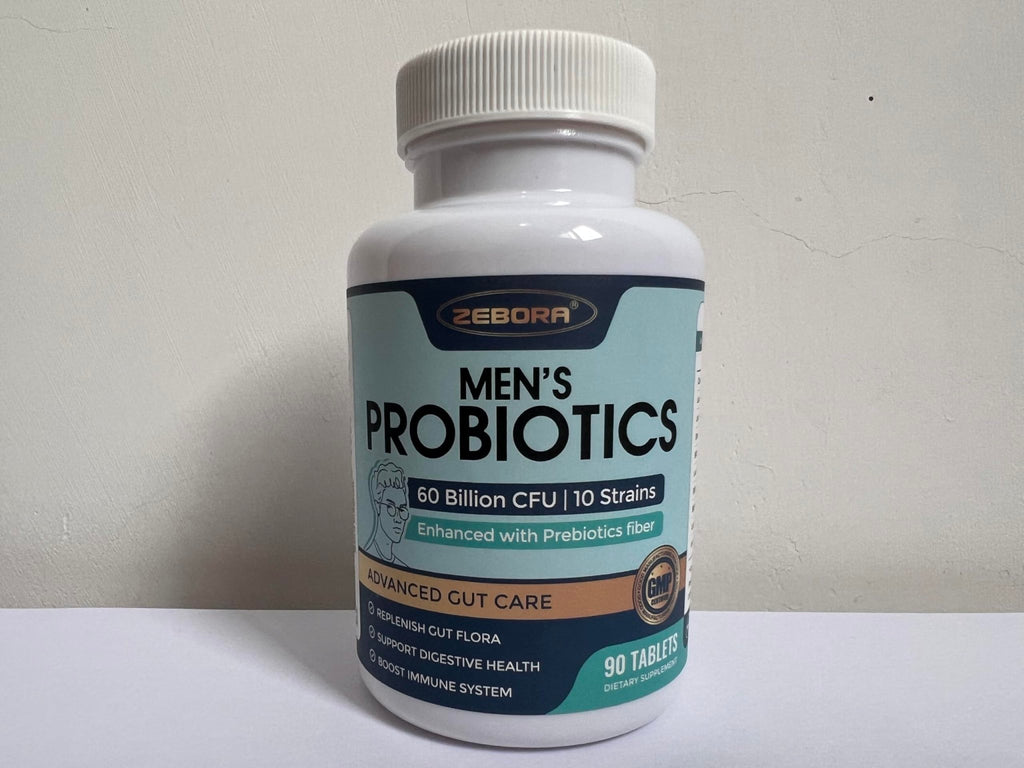 ZEBORA Probiotics for Men and Prebiotics for Digestive Health, 90 Tablets, 60 Billion CFUs for Immune and Gut Health, 10 Strains, Hypoallergenic Probiotics, - FENGGESTORE20