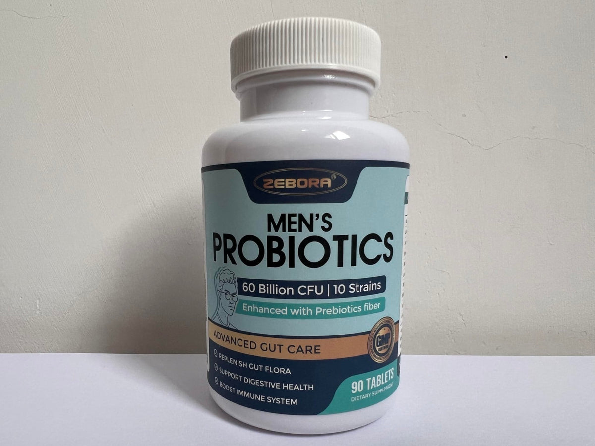 ZEBORA Probiotics for Men and Prebiotics for Digestive Health, 90 Tablets, 60 Billion CFUs for Immune and Gut Health, 10 Strains, Hypoallergenic Probiotics, - FENGGESTORE20