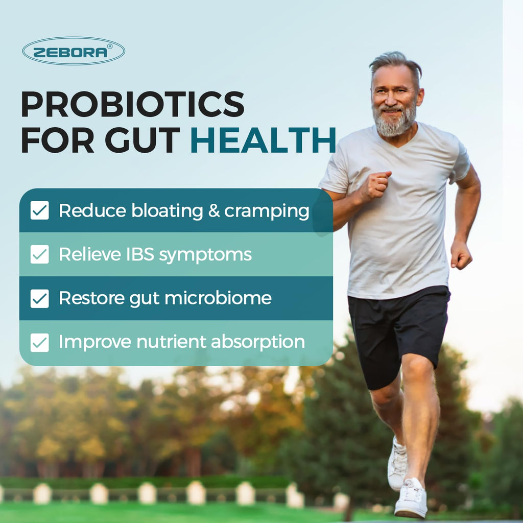 ZEBORA Probiotics for Men and Prebiotics for Digestive Health, 90 Tablets, 60 Billion CFUs for Immune and Gut Health, 10 Strains, Hypoallergenic Probiotics, - FENGGESTORE20
