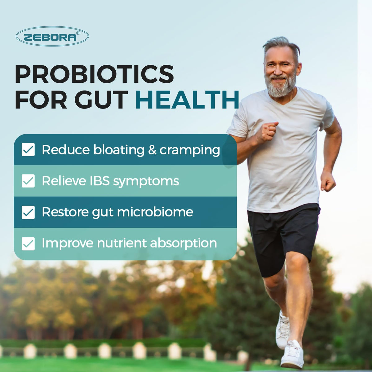 ZEBORA Probiotics for Men and Prebiotics for Digestive Health, 90 Tablets, 60 Billion CFUs for Immune and Gut Health, 10 Strains, Hypoallergenic Probiotics, - FENGGESTORE20