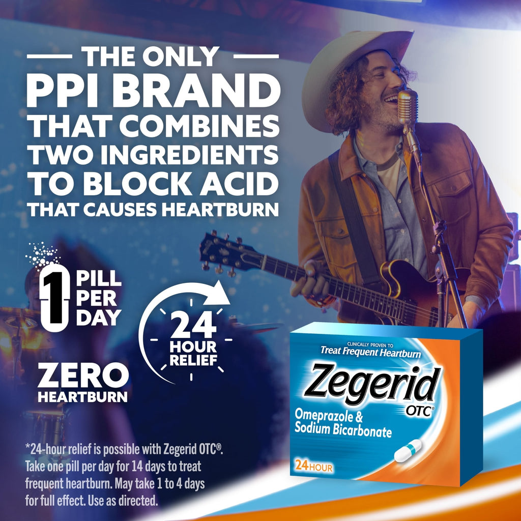 Zegerid OTC, 24-Hour Heartburn Relief, Acid Reflux Medicine and Antacid, Treats Frequent Heartburn, Omeprazole 20mg + Sodium Bicarbonate, Proton Pump Inhibitor (PPI), 42 Capsules - FENGGESTORE20