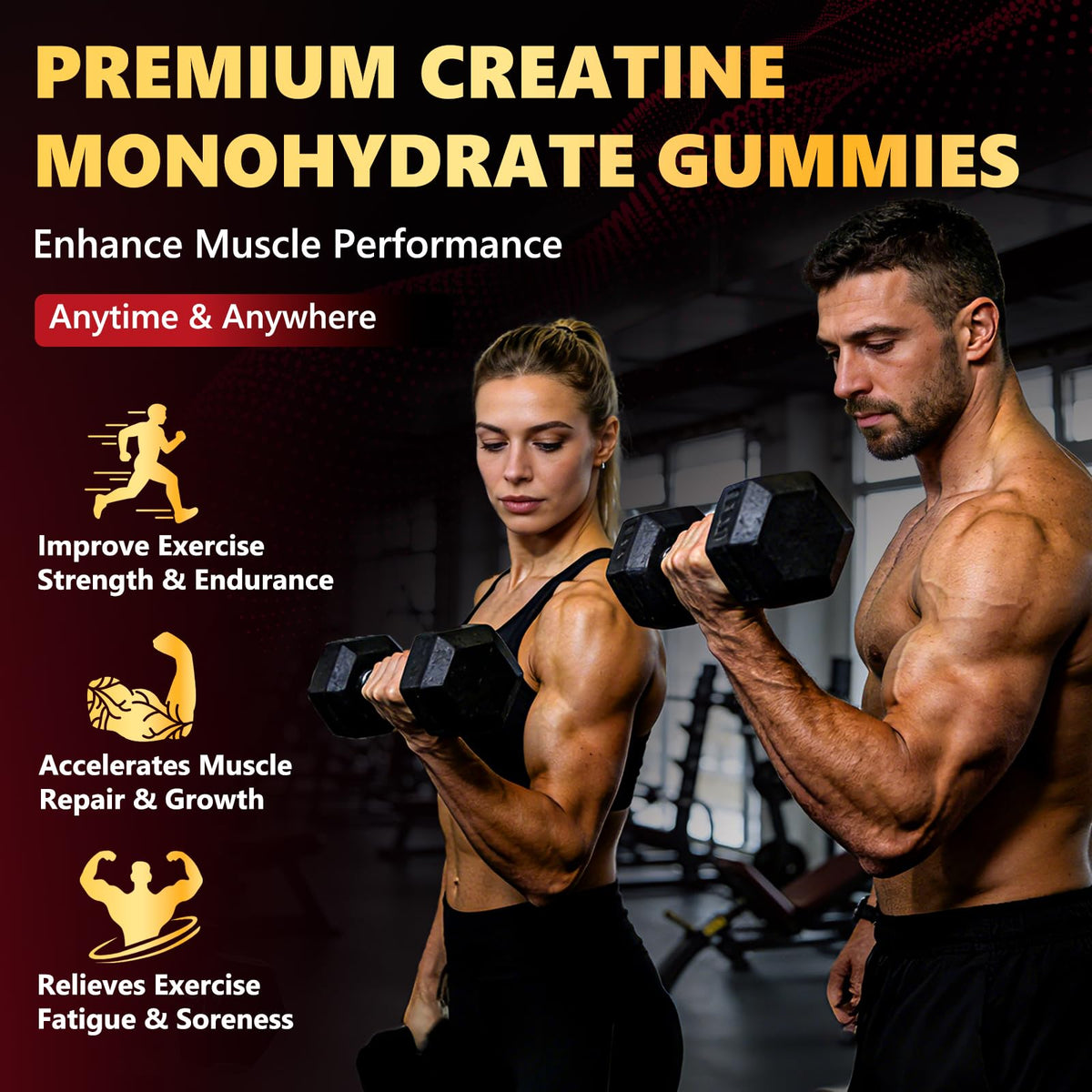 ZELKORE Creatine Monohydrate Gummies 6000mg for Men & Women, Sugar Free Creatine Gummy for Pre & Post Workout, High Absorption Supplement with BCAA, Support Boost Strength, - FENGGESTORE20