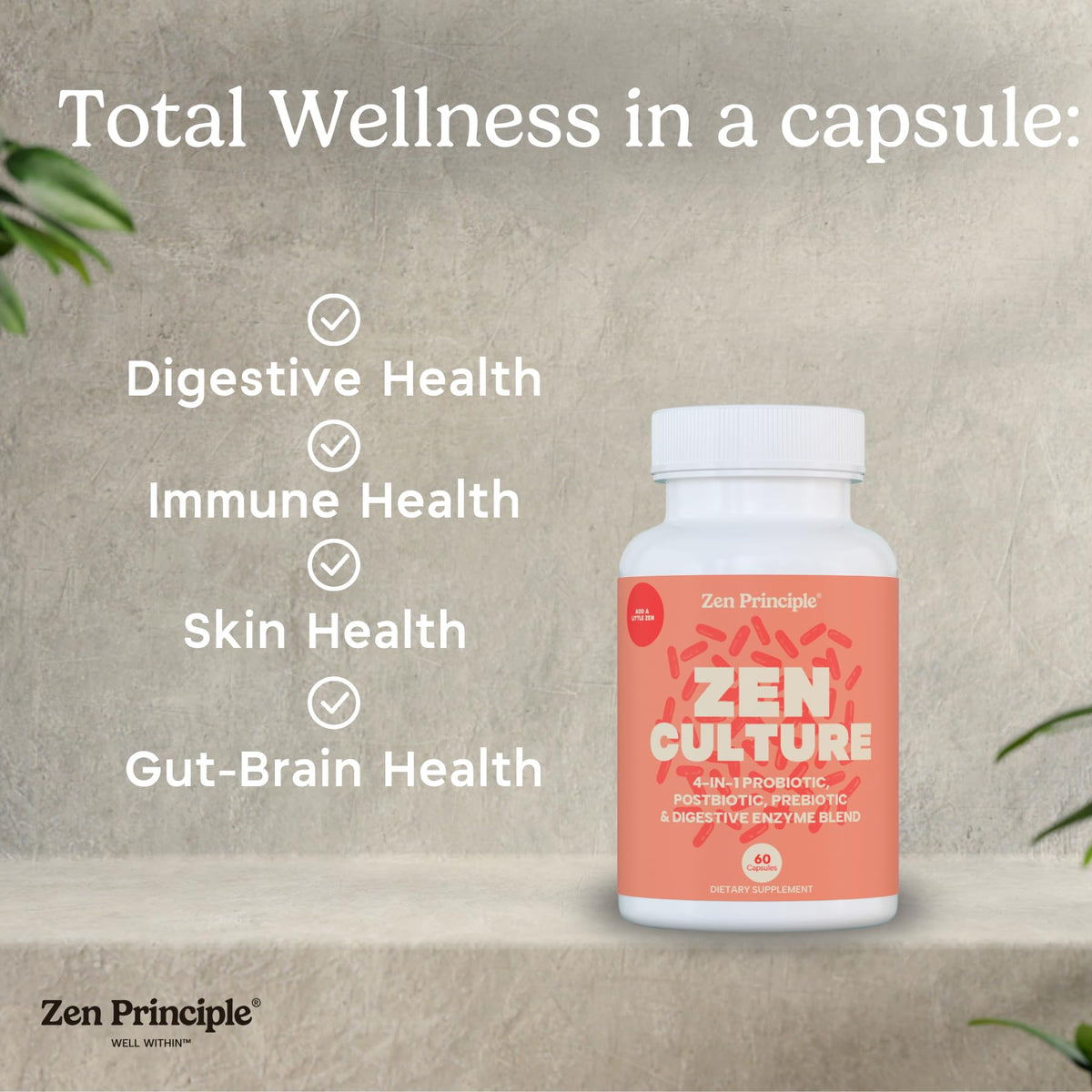 Zen Principle Zenculture™ – 4-in-1 Synbiotic Supplement (Probiotic + Prebiotic + Postbiotic + Digestive Enzymes) with CoreBiome®. Anti Bloating, - FENGGESTORE20