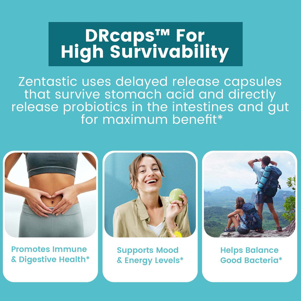 Zentastic Probiotics & Prebiotics Supplement - 50 Billion CFU - for Men & Women’s Immune & Digestive Health - 16 Strains - Shelf Stable - 180 Delayed Release Veggie Capsules - FENGGESTORE20