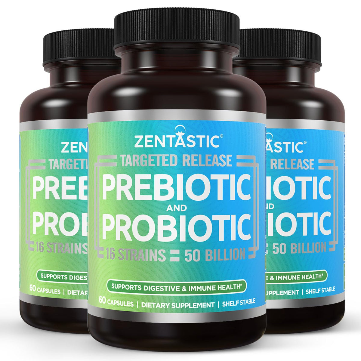 Zentastic Probiotics & Prebiotics Supplement - 50 Billion CFU - for Men & Women’s Immune & Digestive Health - 16 Strains - Shelf Stable - 180 Delayed Release Veggie Capsules - FENGGESTORE20