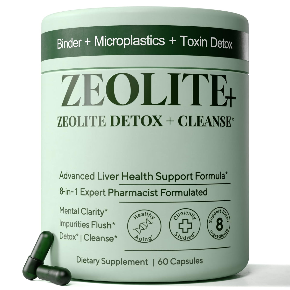 Zeolite Binder Detox – 8-in-1 Clinoptilolite Microplastics & Full Body Detox Cleanse with Activated Charcoal, NAC & Milk Thistle – Liver Cleanse & Repair - FENGGESTORE20