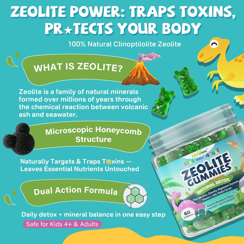 Zeolite Detox for kids & Adult-Sugar Free Zeolite Detox Gummies with Spirulina, Chlorella, Milk Thistle, Magnesium Glycinate, Calcium Citrate for Energy - FENGGESTORE20