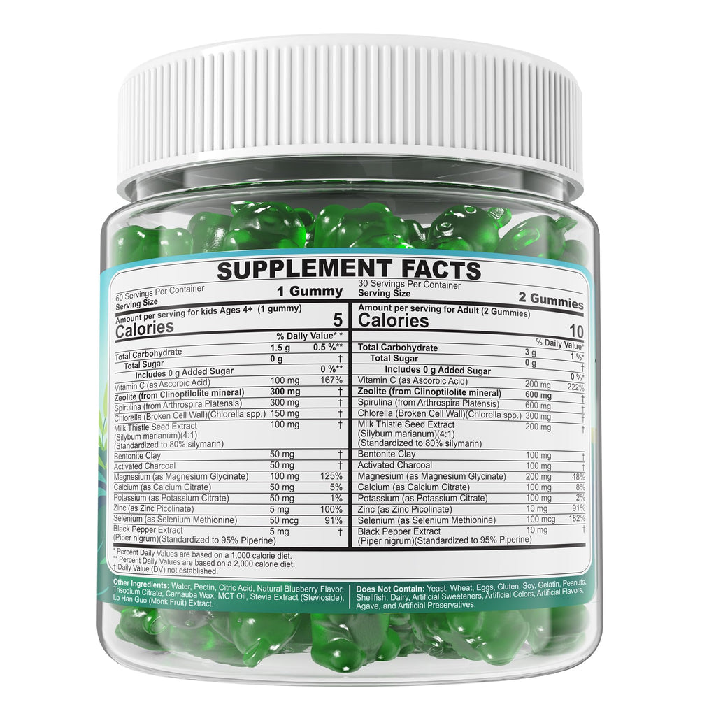 Zeolite Detox for kids & Adult-Sugar Free Zeolite Detox Gummies with Spirulina, Chlorella, Milk Thistle, Magnesium Glycinate, Calcium Citrate for Energy - FENGGESTORE20
