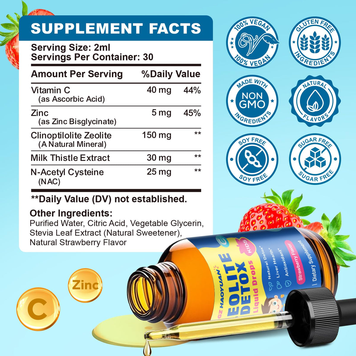 Zeolite Detox for Kids & Adults, Liquid Zeolite Detox Drops with Clinoptilolite, Vitamin C, Zinc, NAC & Milk Thistle – Supports Gentle Liver & Gut Cleansing - FENGGESTORE20