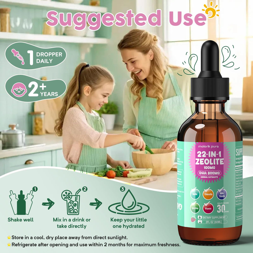 Zeolite Detox for Kids and Adults, Herbal Detox with 800mg DHA, 500mg Inulin, Probiotics & Vitamin B12, D3, C, B6, Cilantro Extract Cleanse to Support Brain, - FENGGESTORE20