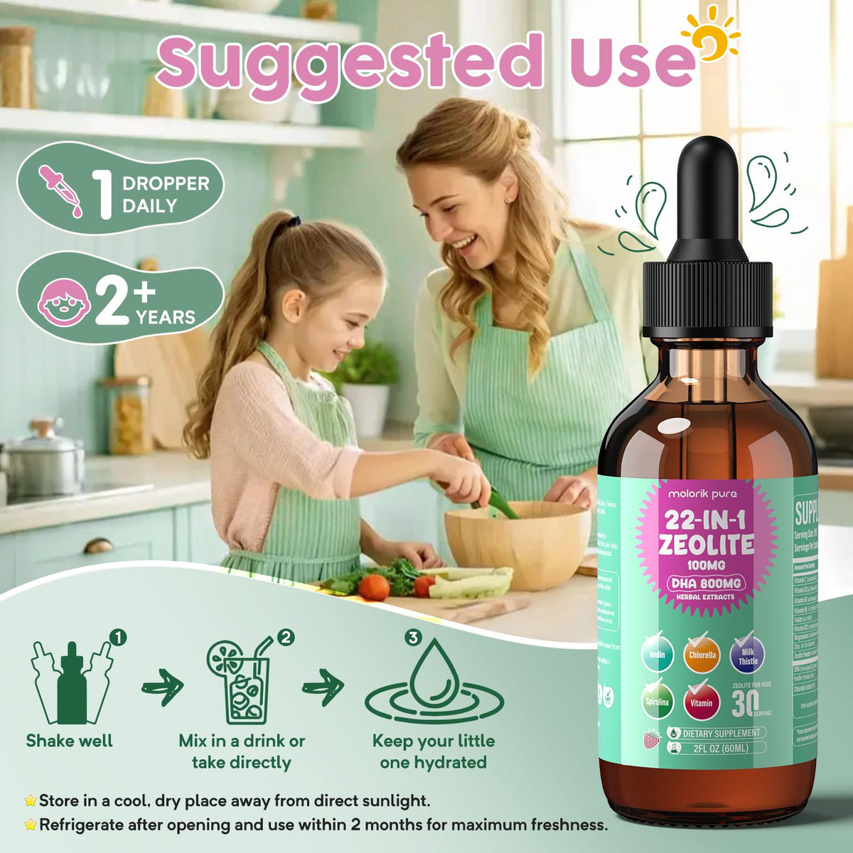 Zeolite Detox for Kids and Adults, Herbal Detox with 800mg DHA, 500mg Inulin, Probiotics & Vitamin B12, D3, C, B6, Cilantro Extract Cleanse to Support Brain, - FENGGESTORE20