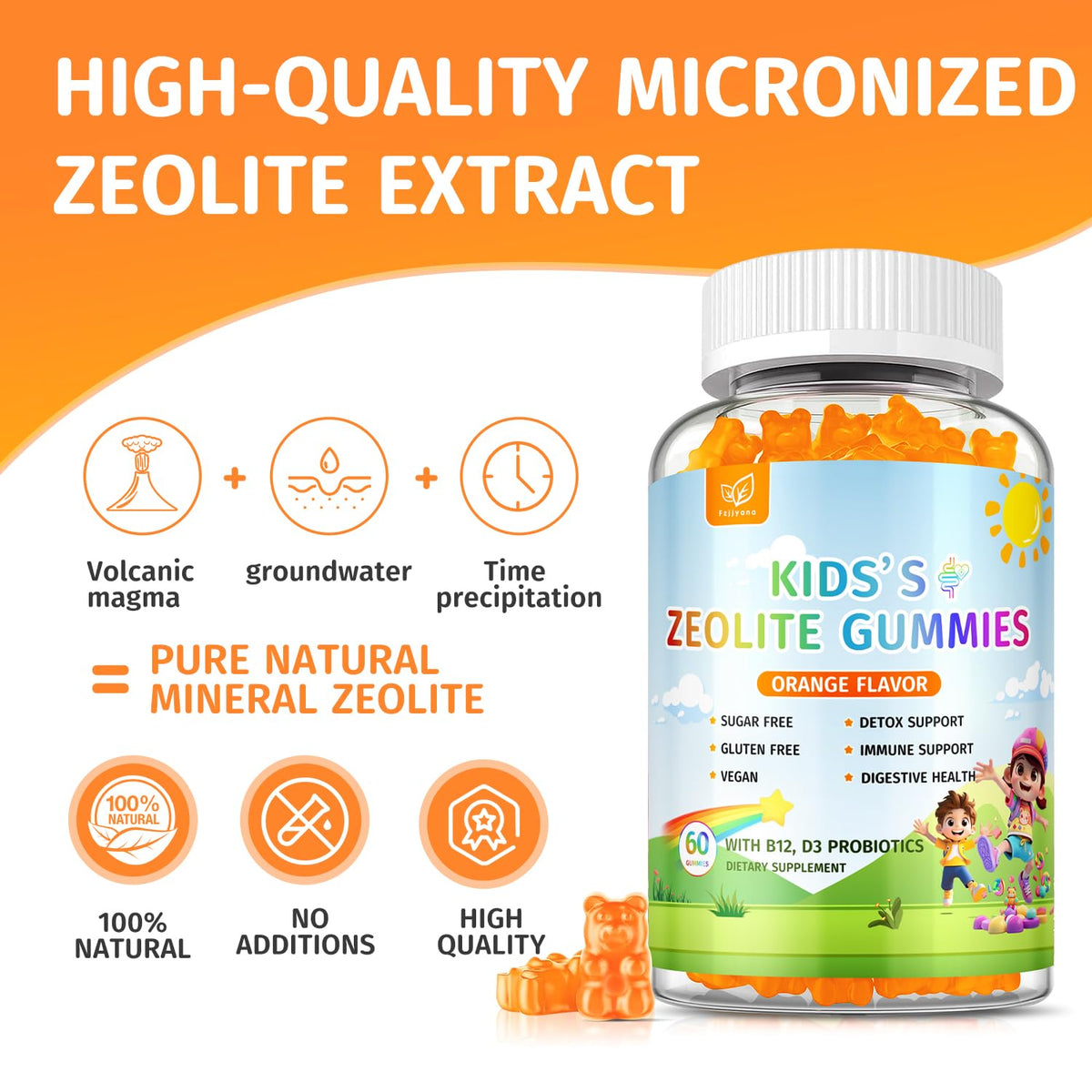 Zeolite Detox for Kids Gummies, Pure Natural Zeolite Clinoptilolite, Adults & Kids Heavy Metals, Focus, Gut & Immune Support - FENGGESTORE20