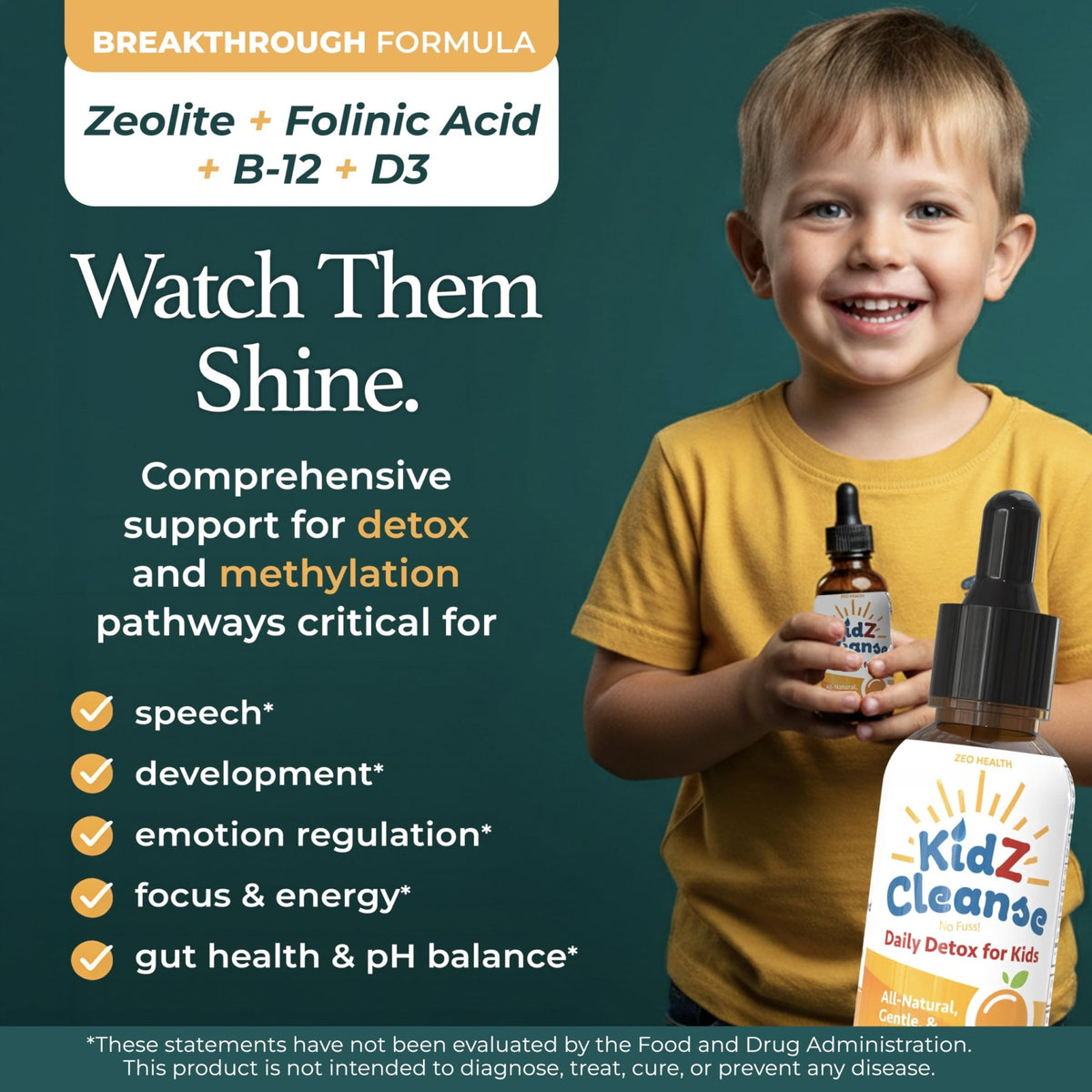 Zeolite Detox for Kids with Folinic Acid + Methyl B12 + D3 | Methylation + Heavy Metal Detox Support Supplement | Promotes Behavioral, Focus - FENGGESTORE20