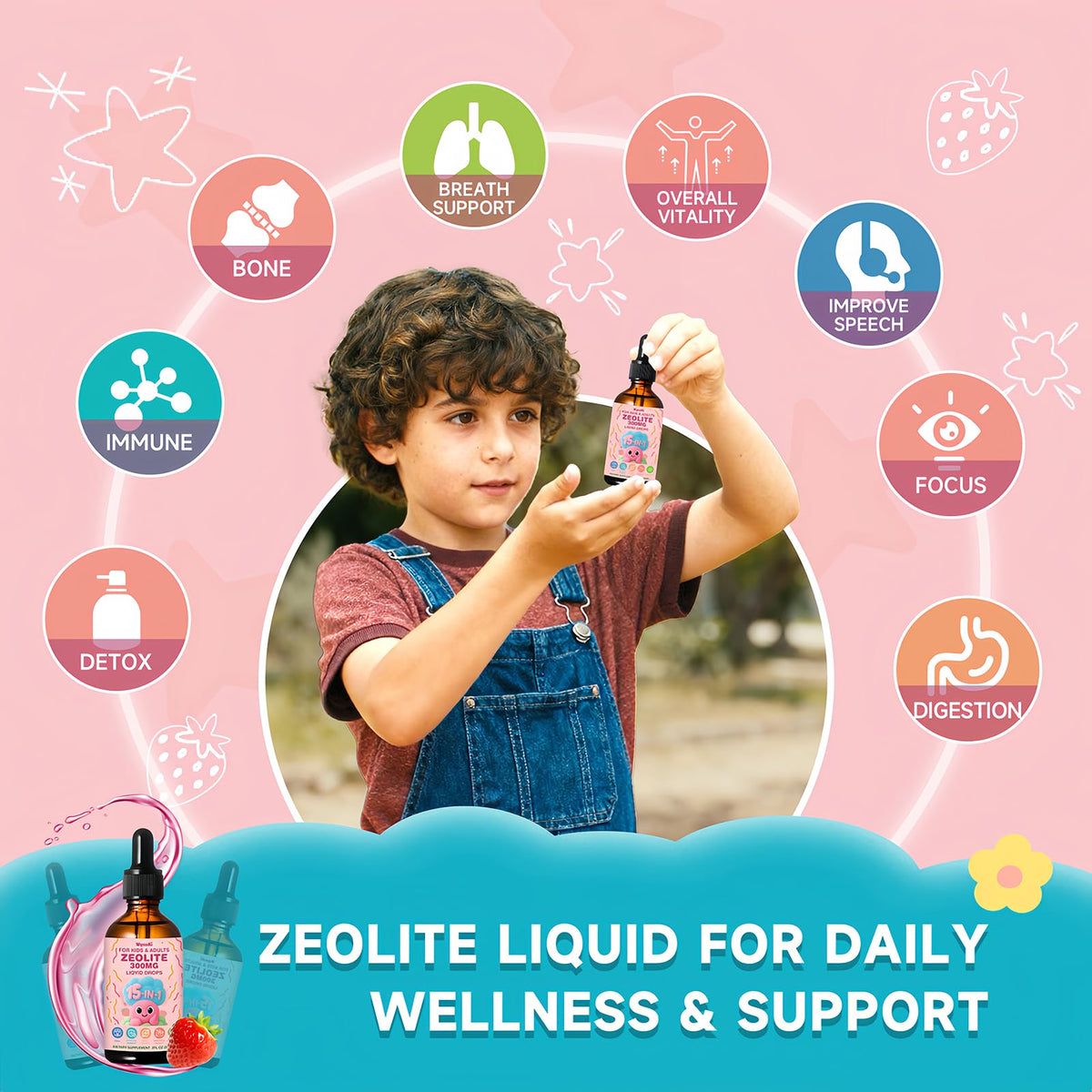 Zeolite Drops 2 Pack Detox for Kids & Adults - 300mg Clinoptilolite, 1000mcg Vitamin B12 C D3, 10 Billion CFU Prebiotics, Seaweed Calcium - Pure Body Cleanse - FENGGESTORE20