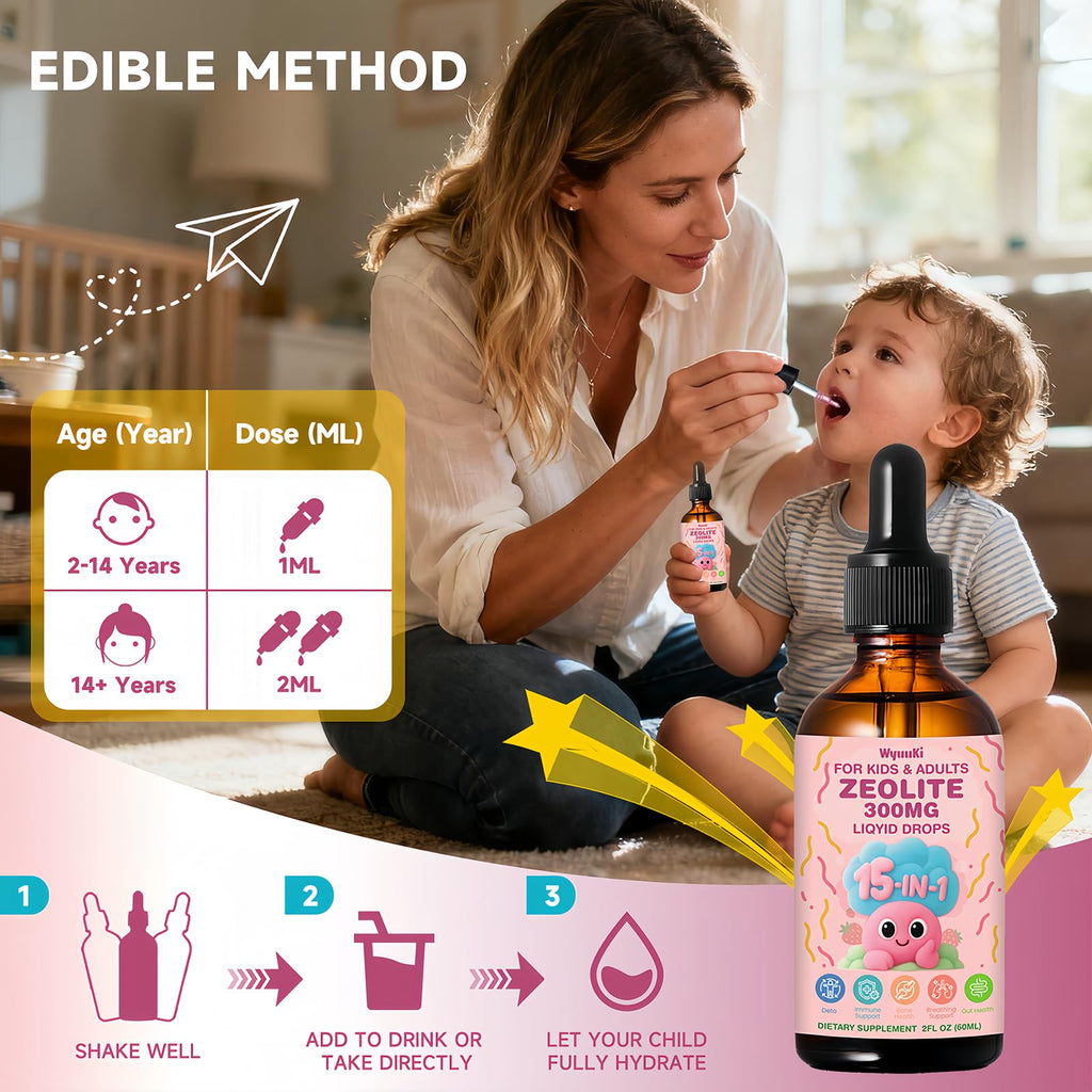Zeolite Drops 2 Pack Detox for Kids & Adults - 300mg Clinoptilolite, 1000mcg Vitamin B12 C D3, 10 Billion CFU Prebiotics, Seaweed Calcium - Pure Body Cleanse - FENGGESTORE20