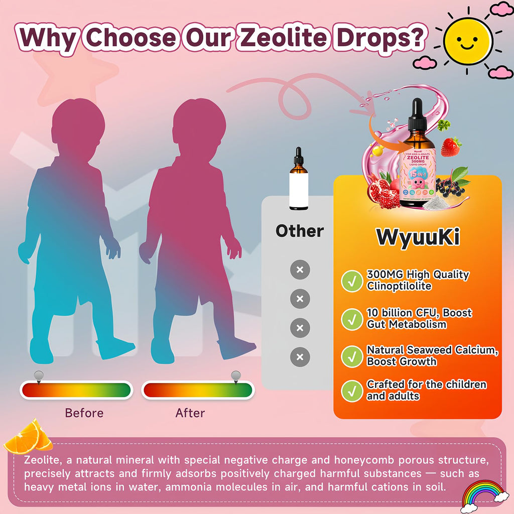 Zeolite Drops 2 Pack Detox for Kids & Adults - 300mg Clinoptilolite, 1000mcg Vitamin B12 C D3, 10 Billion CFU Prebiotics, Seaweed Calcium - Pure Body Cleanse - FENGGESTORE20