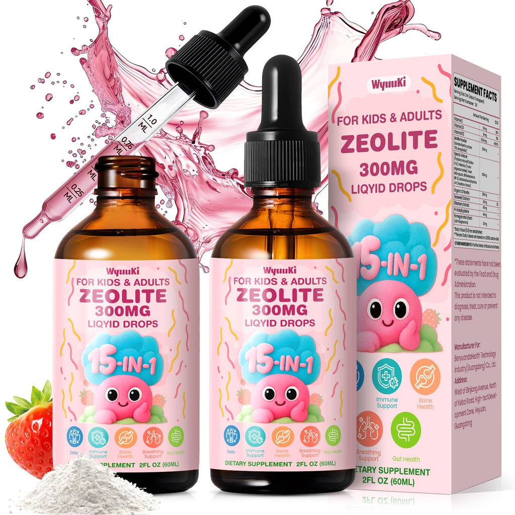 Zeolite Drops 2 Pack Detox for Kids & Adults - 300mg Clinoptilolite, 1000mcg Vitamin B12 C D3, 10 Billion CFU Prebiotics, Seaweed Calcium - Pure Body Cleanse - FENGGESTORE20