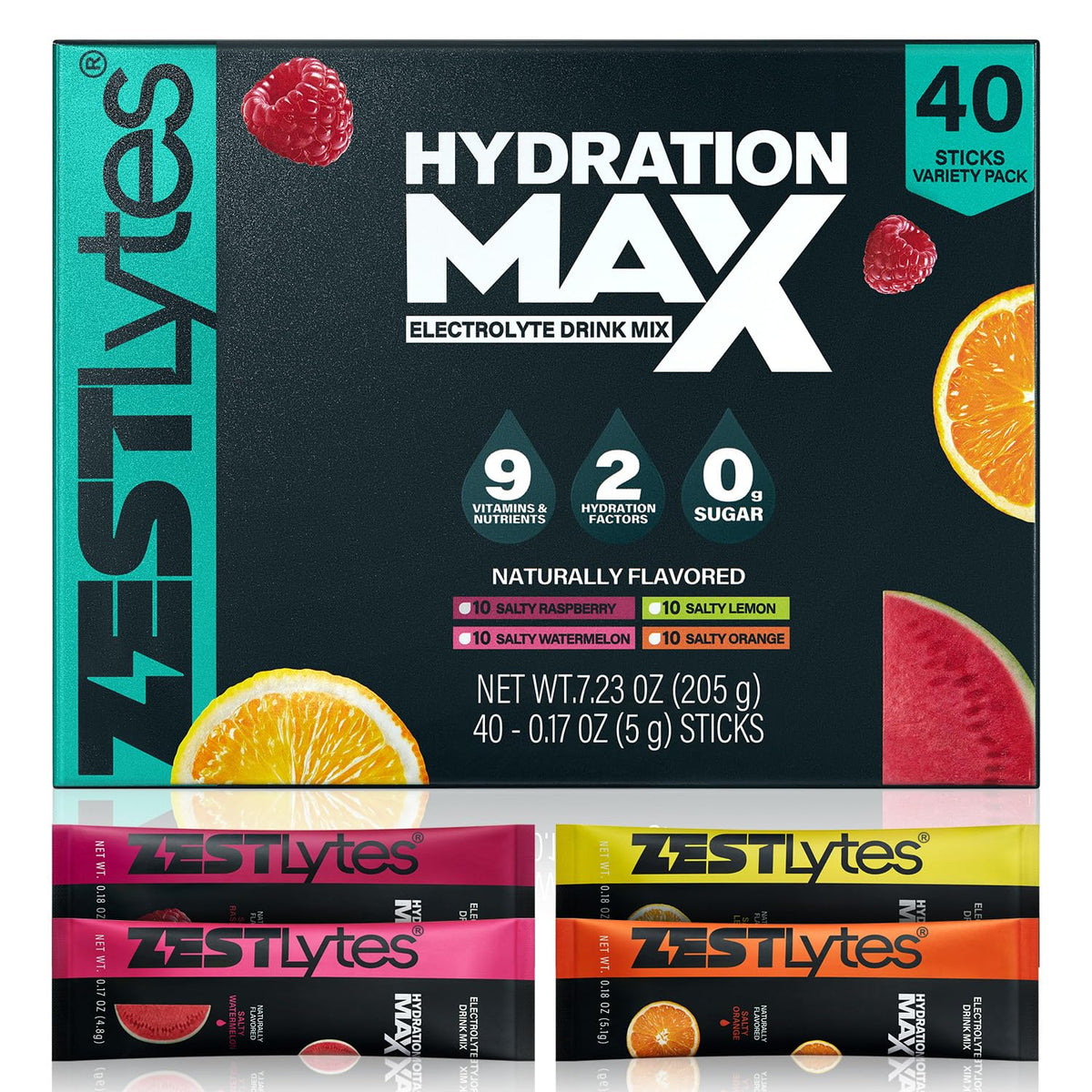 ZestLytes 40 Sticks Sport Hydration Sugar Free Electrolyte Packets, High Sodium Low Calorie Electrolyte Powder Drink Mix, Liquid Daily IV Flavors - FENGGESTORE20