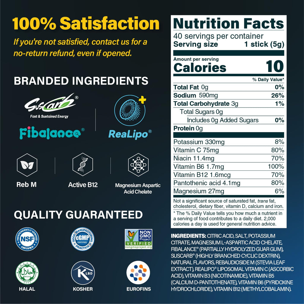 ZestLytes 40 Sticks Sport Hydration Sugar Free Electrolyte Packets, High Sodium Low Calorie Electrolyte Powder Drink Mix, Liquid Daily IV Flavors - FENGGESTORE20