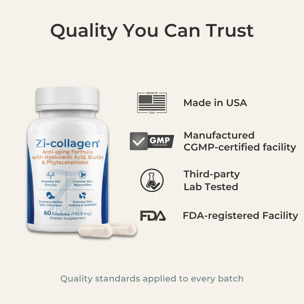 Zi-Collagen Marine Collagen Capsules for Skin, Hair & Nails Support – with Phytoceramides, Hyaluronic Acid, Biotin & Vitamins A C D3 E – 60 Capsules - FENGGESTORE20