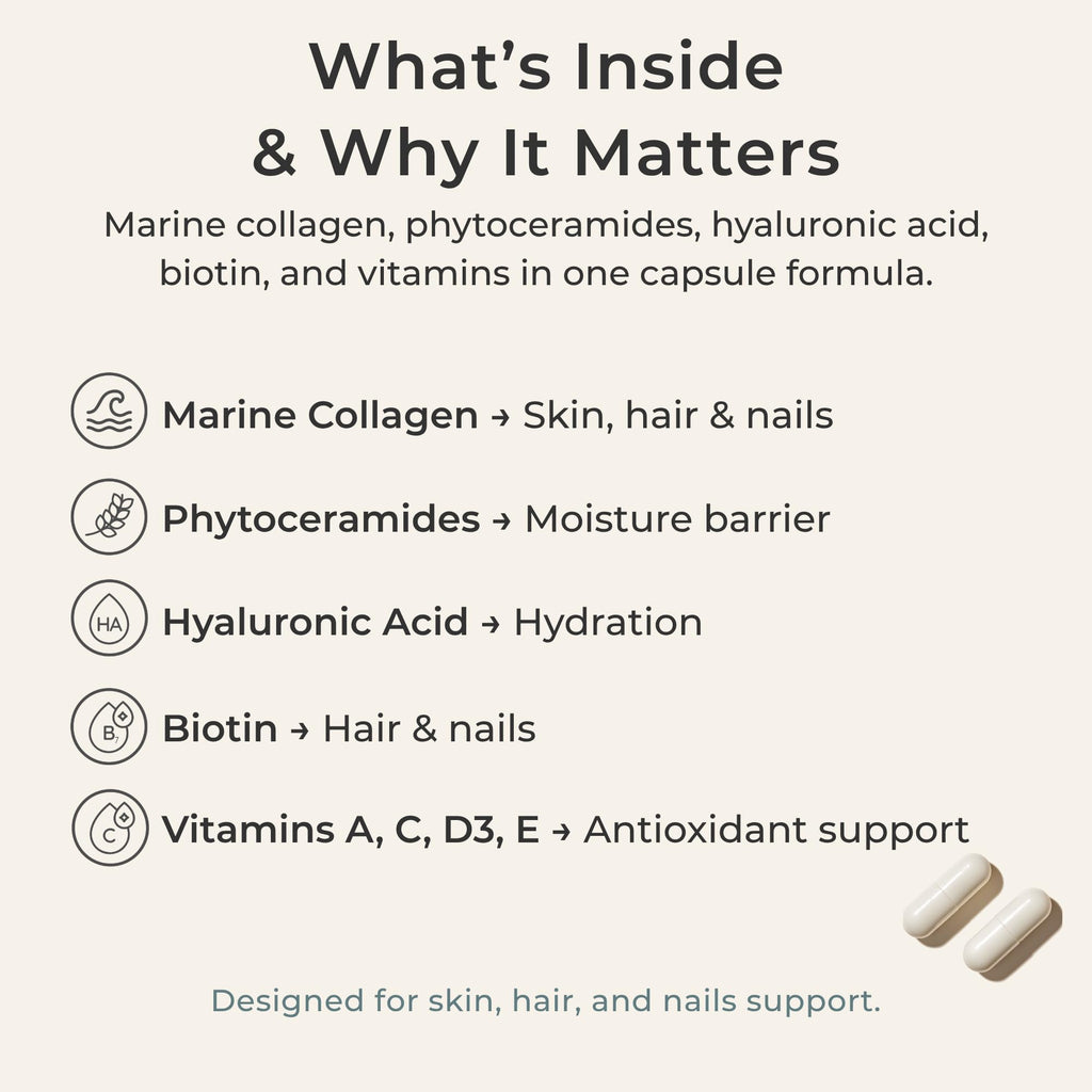 Zi-Collagen Marine Collagen Capsules for Skin, Hair & Nails Support – with Phytoceramides, Hyaluronic Acid, Biotin & Vitamins A C D3 E – 60 Capsules - FENGGESTORE20