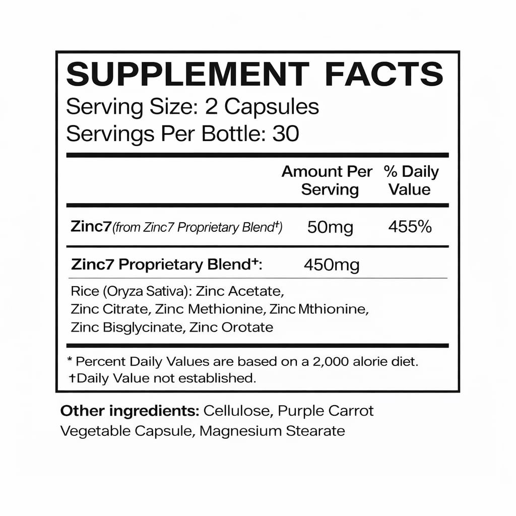 Zinc7: 7-in-1 Zinc Complex 50mg - Maximum Absorption for Immune Defense, Deep Sleep & All-Day Energy | Hormone Balance, Mental Focus - FENGGESTORE20