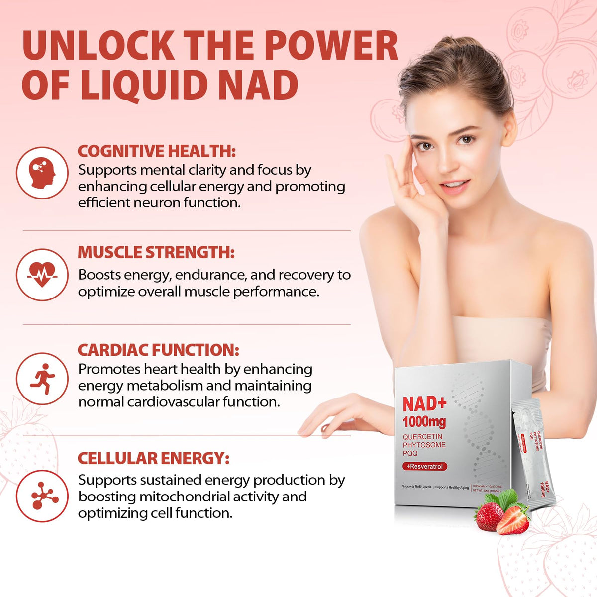 ZOROAHER 1000mg High-Potency NAD+ Liquid Supplement, Quercetin Phytosome & Resveratrol with PQQ, Boosts Cellular Energy - FENGGESTORE20